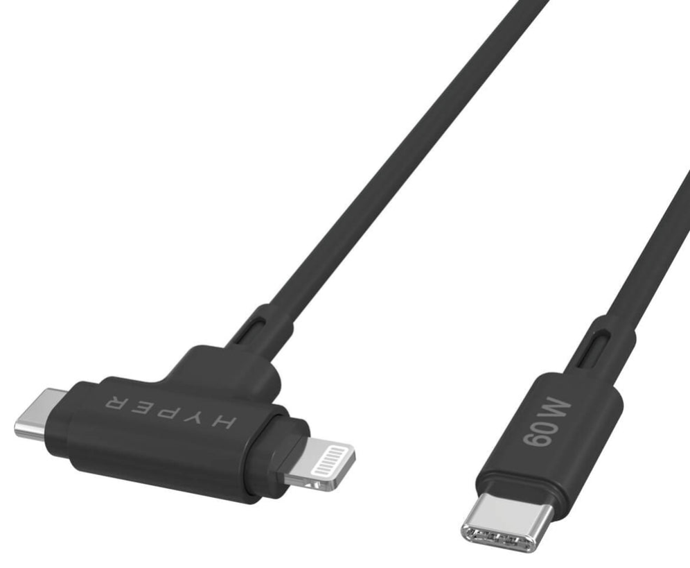 HYPER HyperJuice cable USB USB 2.0 1,5 m USB C USB C/Lightning 60 W Negro