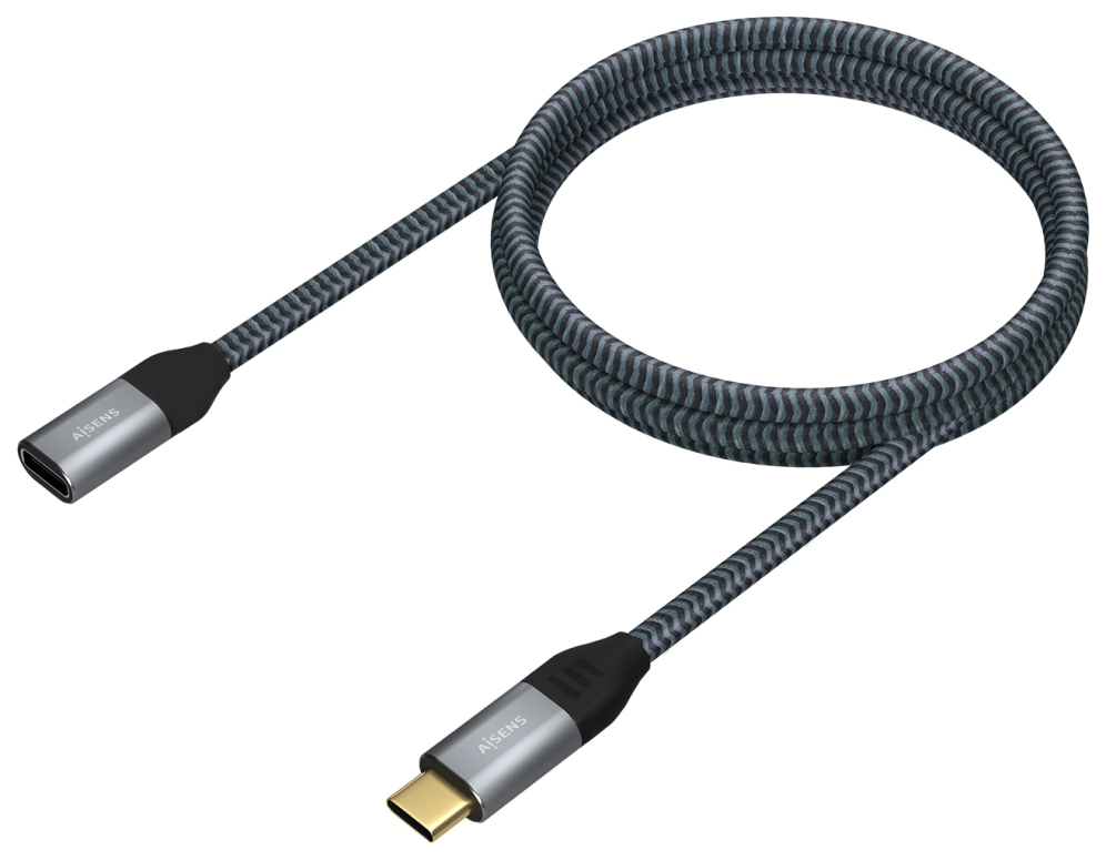 AISENS Cable USB 3.2 Gen2X2 Aluminio 20Gbps 5A 100W, Tipo USB-C/M-USB-C/H, Gris, 1.0M