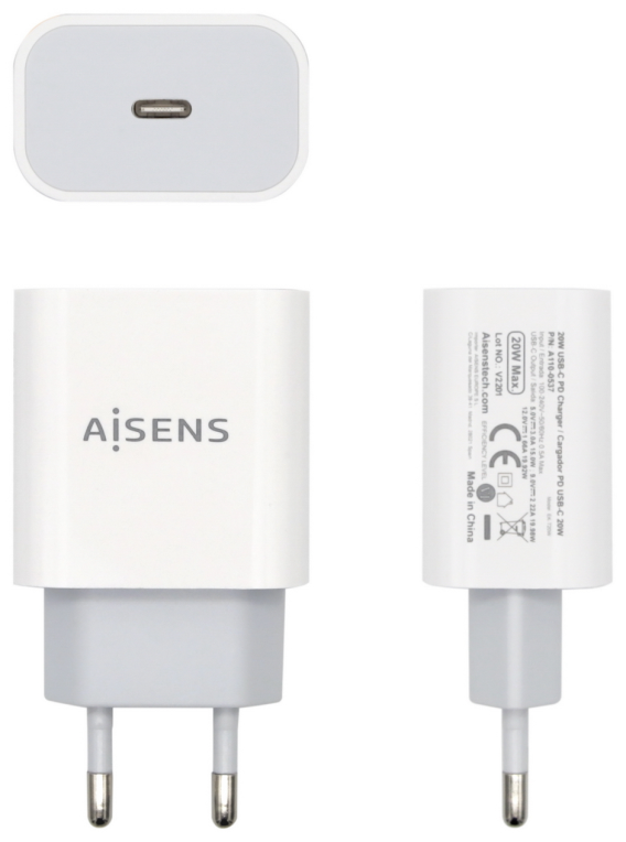 AISENS Cargador USB-C P?3.0 1 Puerto 1x USB-C 20 W, Blanco