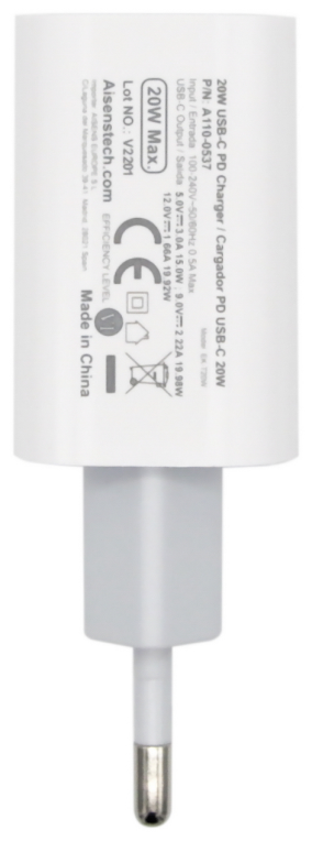 AISENS Cargador USB-C P?3.0 1 Puerto 1x USB-C 20 W, Blanco