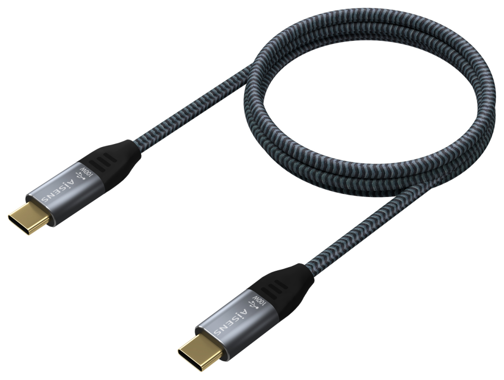 AISENS Cable USB 3.2 Gen2X2 Aluminio 20Gbps 5A 100W E-Mark, Tipo USB-C/M-USB-C/M, Gris, 2.0M