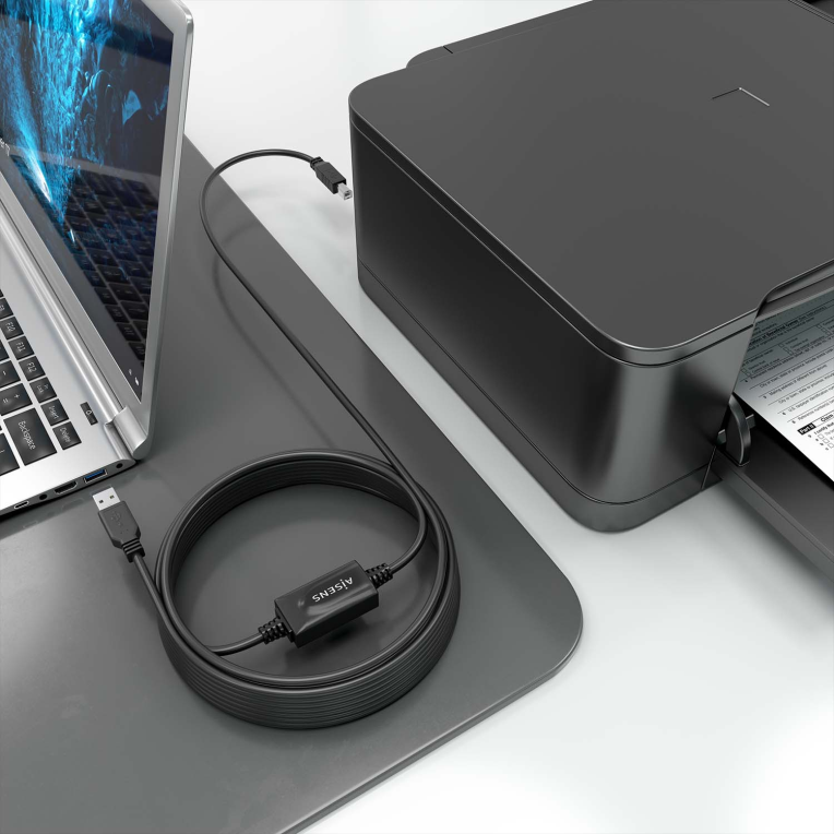 AISENS Cable USB 2.0 con Amplificador, Tipo A/M-B/M, Negro, 10m