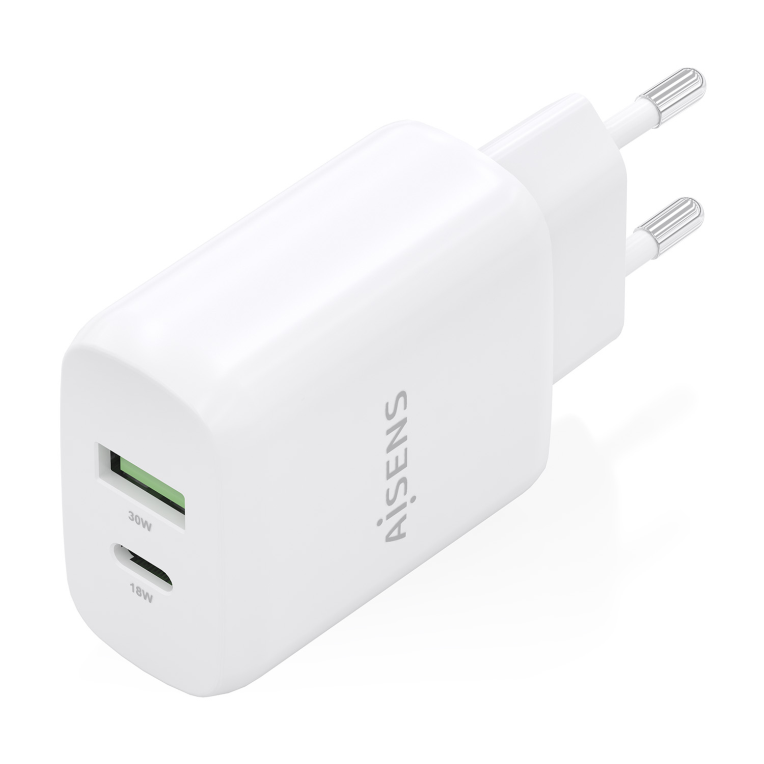 AISENS A110-0923 cargador de dispositivo móvil Cámara digital, MP3, MP4, Teléfono móvil, Navegante, Portátil, Consola de juegos portátil, Smartphone, Tableta, Universal Blanco Corriente alterna Carga rápida Interior