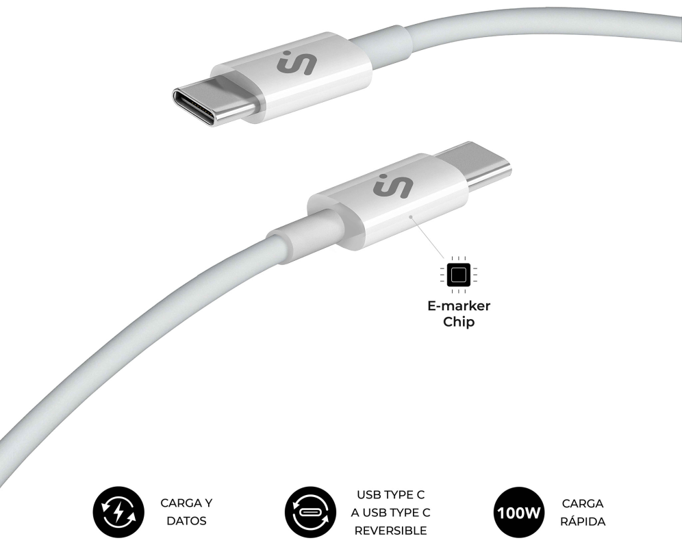 SUBBLIM CABLE PLUS 100W C-C 2m WHITE