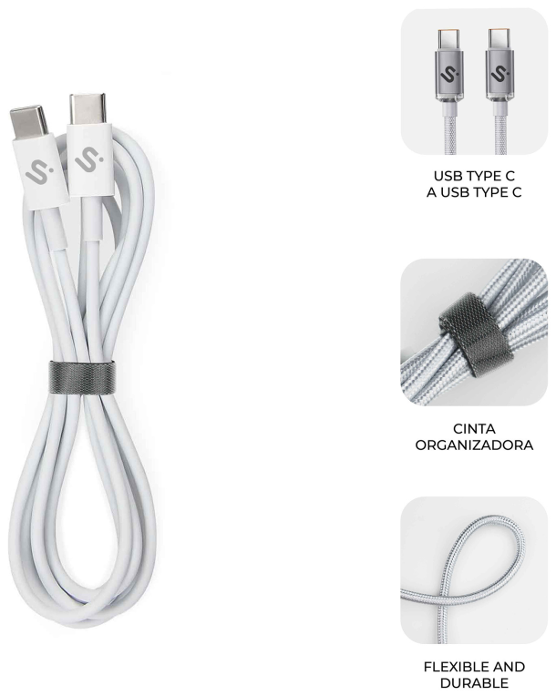 SUBBLIM CABLE PLUS 100W C-C 2m WHITE