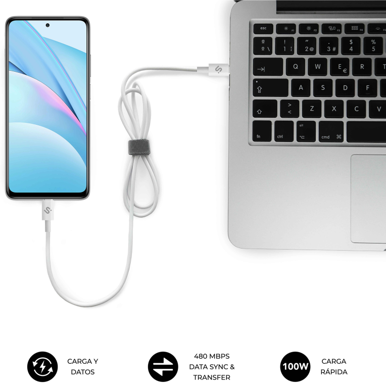 SUBBLIM CABLE PLUS 100W C-C 2m WHITE