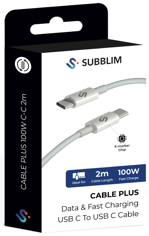 SUBBLIM CABLE PLUS 100W C-C 2m WHITE