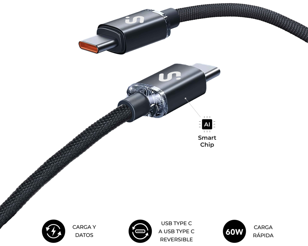 SUBBLIM CABLE OPTIMUS 60W C-C 1m BLACK