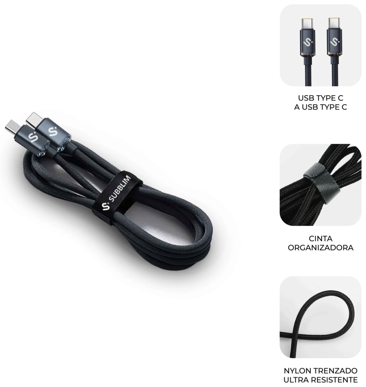 SUBBLIM CABLE OPTIMUS 60W C-C 1m BLACK