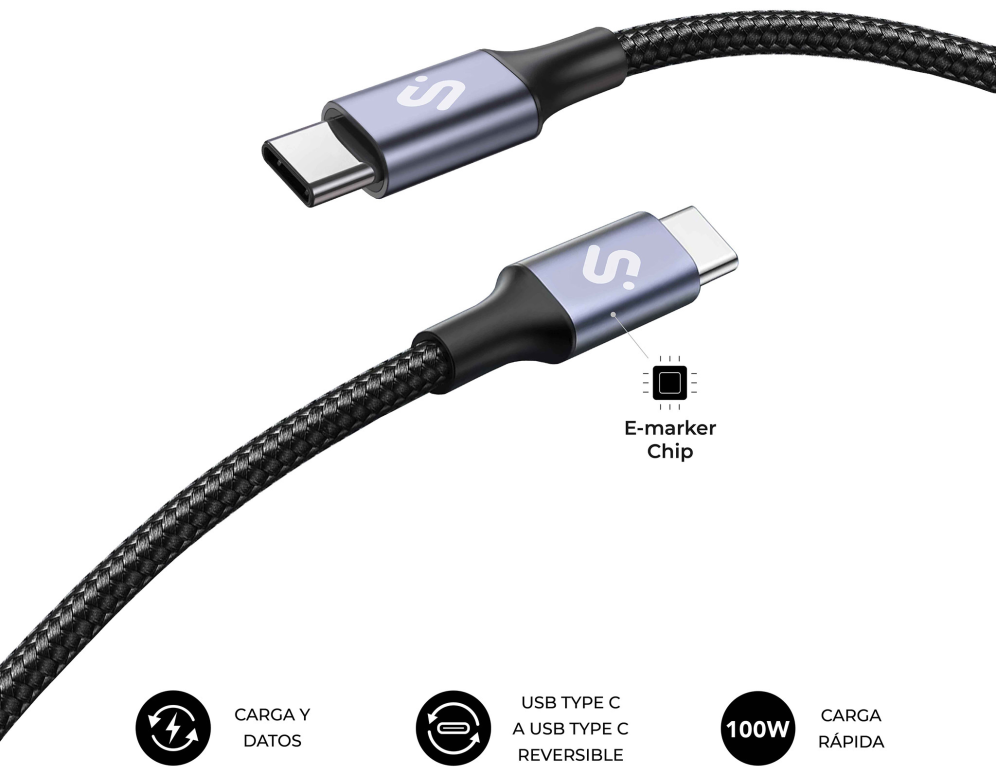 SUBBLIM CABLE PLUS 100W C-C 1m BLACK