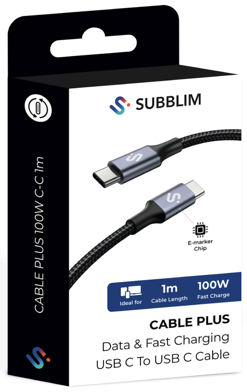 SUBBLIM CABLE PLUS 100W C-C 1m BLACK