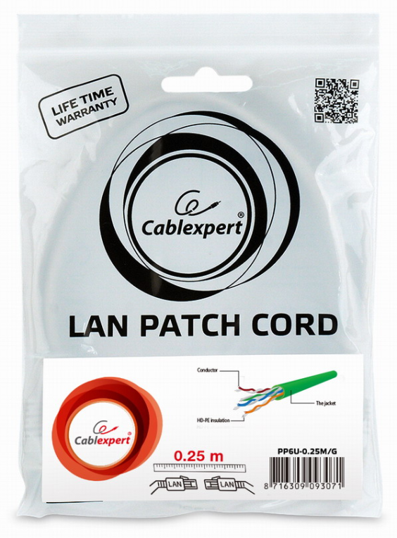 Gembird PP6U-0.25M/G cable de red Verde 0,25 m Cat6 U/UTP (UTP)