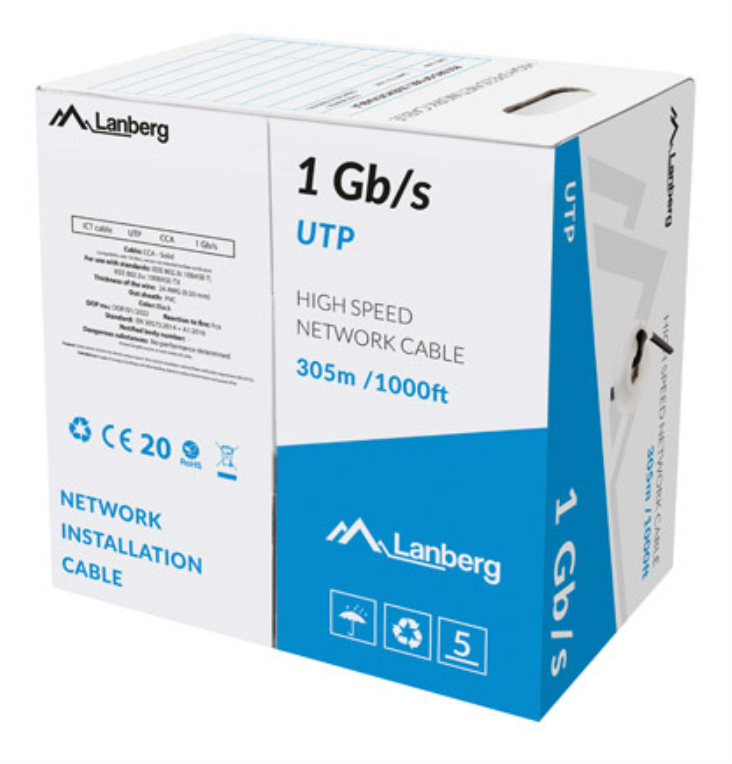 Lanberg LCU6-10CC-0305-BK cable de red Negro 305 m U/UTP (UTP)