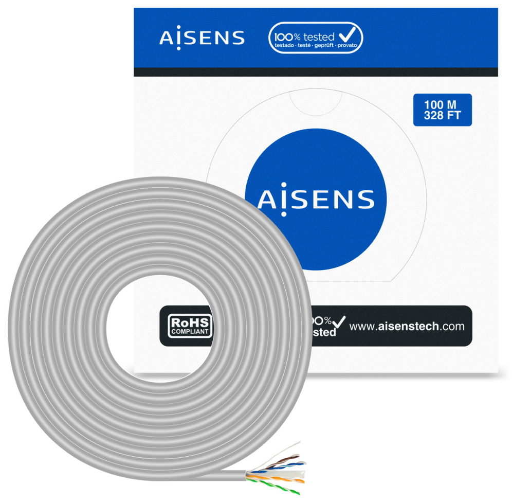 AISENS Cable de Red RJ45 Cat.6 UTP Rigido AWG23 CCA (aleacion), Gris, 100 m