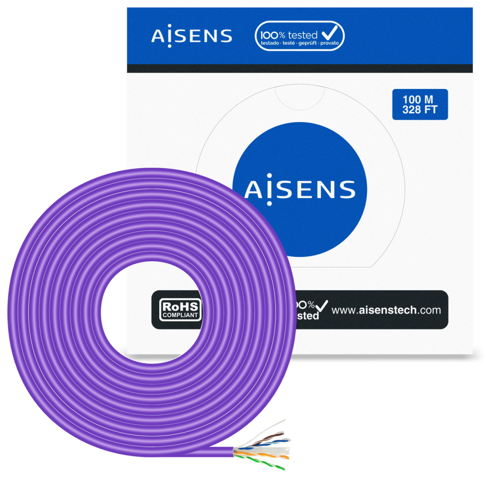AISENS Cable de Red RJ45 LSZH Cat.6 UTP Rigido AWG23 CCA (Aleacion), Violeta, 100M