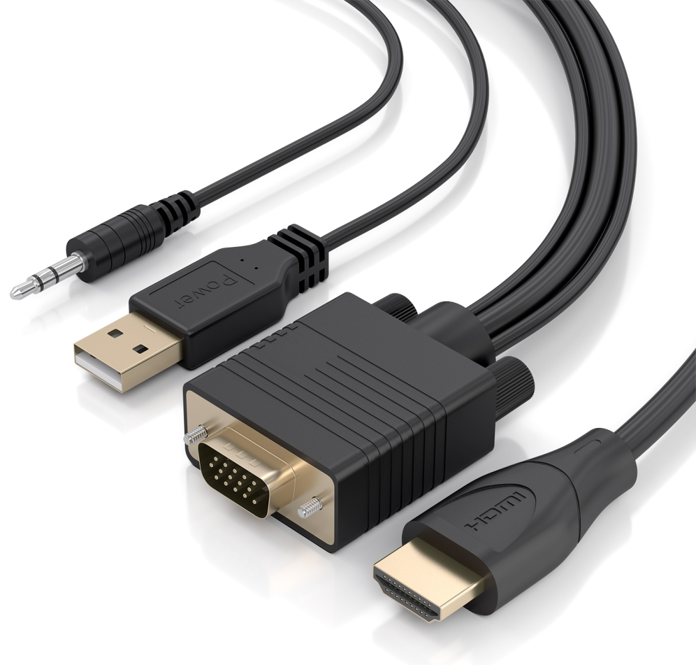 AISENS Cable Conversor SVGA+Audio a HDMI, SVGA/M+Jack 3.5/M+USB-A/M-HDMI A/M, Negro, 1.0m