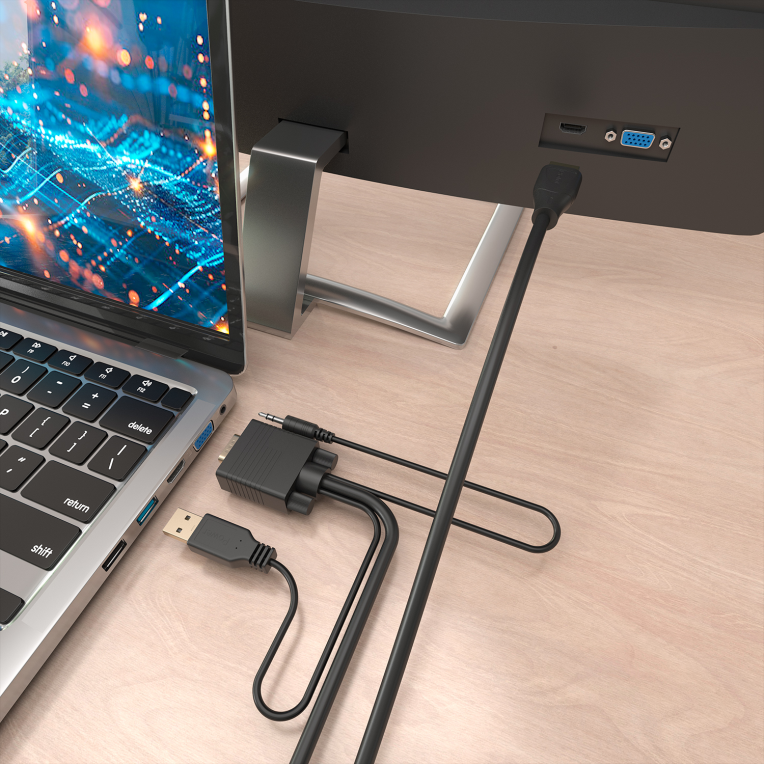 AISENS Cable Conversor SVGA+Audio a HDMI, SVGA/M+Jack 3.5/M+USB-A/M-HDMI A/M, Negro, 1.0m