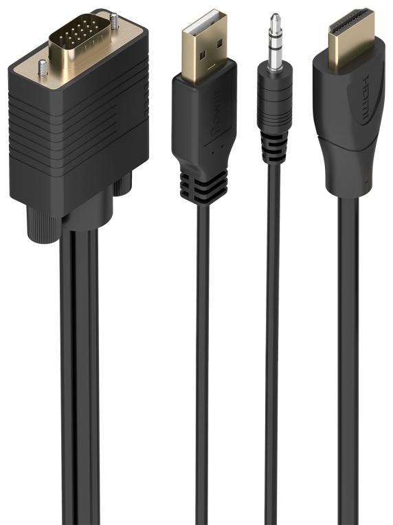 AISENS Cable Conversor SVGA+Audio a HDMI, SVGA/M+Jack 3.5/M+USB-A/M-HDMI A/M, Negro, 2.0m