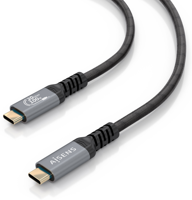 AISENS Cable USB 3.2 Gen2x2 Aluminio 20Gbps 8K@30Hz 5A 100W E-Mark, Tipo USB-C/M-USB-C/M, Negro, 3.0m