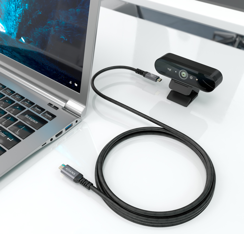 AISENS Cable USB 3.2 Gen2x2 Aluminio 20Gbps 8K@30Hz 5A 100W E-Mark, Tipo USB-C/M-USB-C/M, Negro, 3.0m