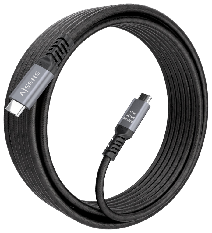 AISENS Cable USB 3.2 Gen1 Aluminio 5Gbps 4K@60Hz 3A 60W E-Mark, Tipo USB-C/M-USB-C/M, Negro, 10M