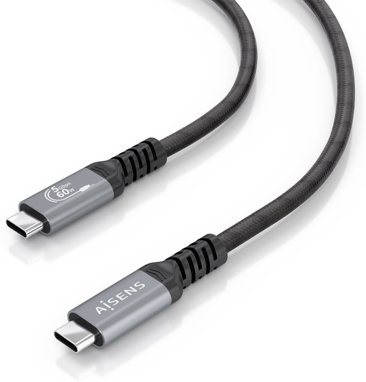 AISENS Cable USB 3.2 Gen1 Aluminio 5Gbps 4K@60Hz 3A 60W E-Mark, Tipo USB-C/M-USB-C/M, Negro, 10M