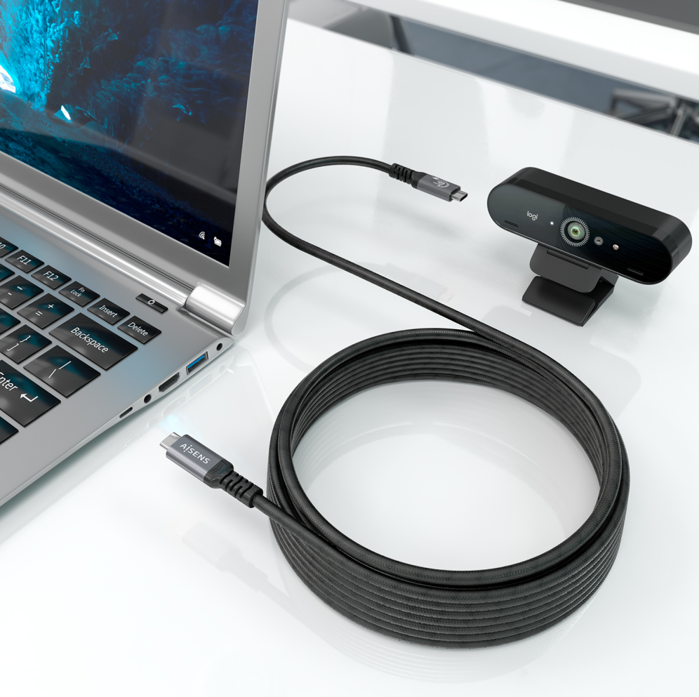 AISENS Cable USB 3.2 Gen1 Aluminio 5Gbps 4K@60Hz 3A 60W E-Mark, Tipo USB-C/M-USB-C/M, Negro, 10M