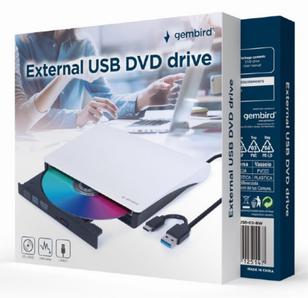Gembird DVD-USB-031-BW unidad de disco óptico DVD±RW Negro