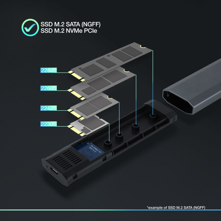 TooQ Shura Caja externa para unidad de estado sólido (SSD) Gris M.2