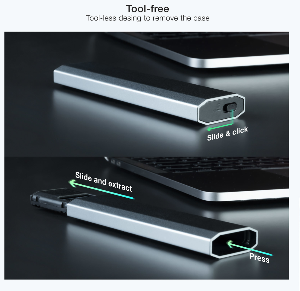 TooQ Shura Caja externa para unidad de estado sólido (SSD) Gris M.2