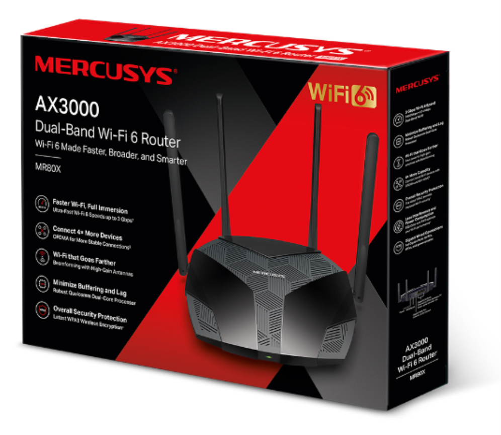 Mercusys MR80X router inalámbrico Gigabit Ethernet Doble banda (2,4 GHz / 5 GHz) Negro
