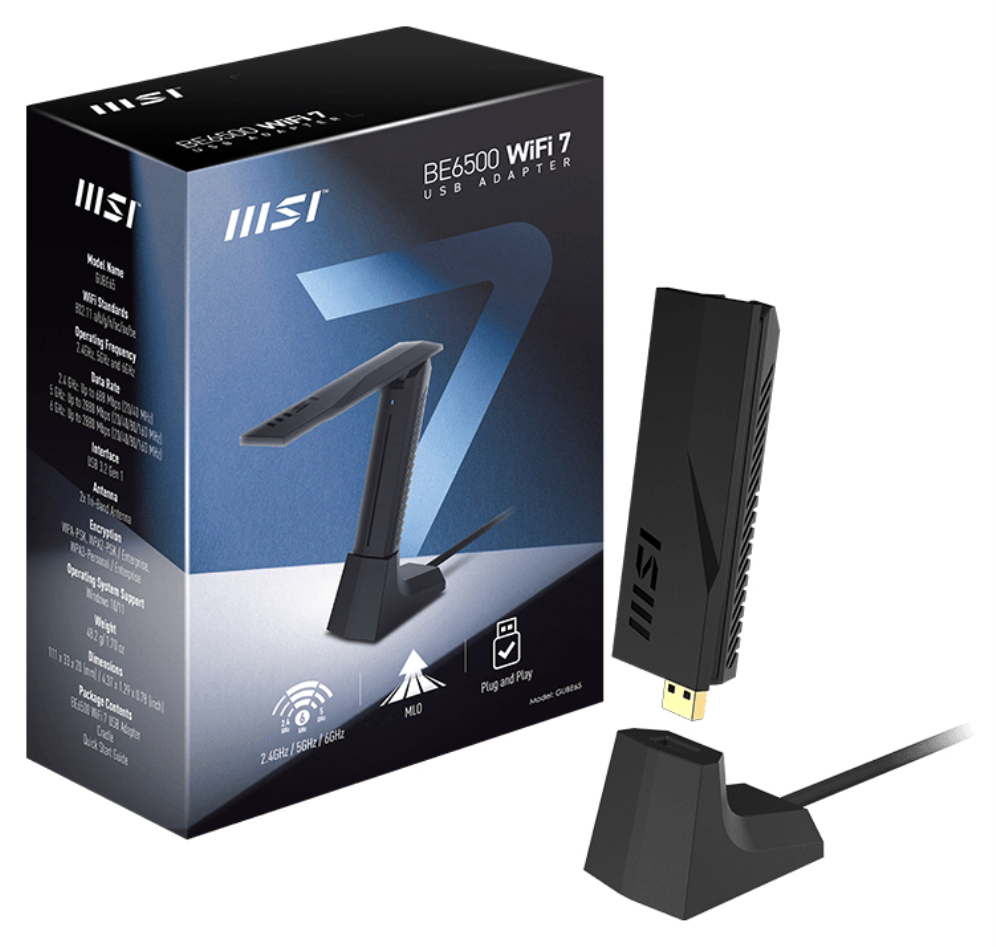 MSI BE6500 WiFi7 USB Stick - Dongle WLAN 2880 Mbit/s