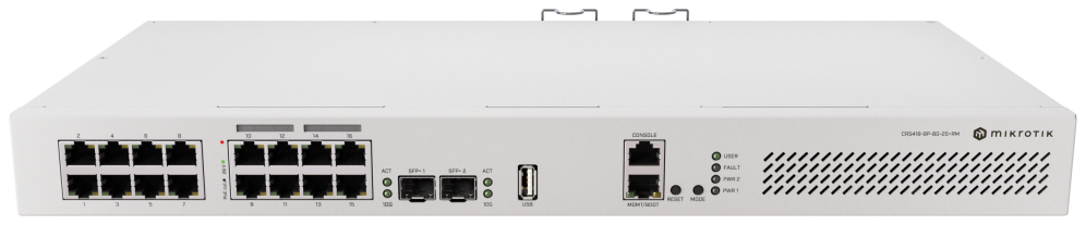 Mikrotik CRS418-8P-8G-2S+RM Cloud Router/Sw L2/L3 Gigabit Ethernet (10/100/1000) Energía sobre Ethernet (PoE) 1U