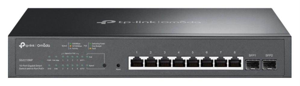 TP-Link Omada TL-SG2210MP Gestionado L2/L2+ Gigabit Ethernet (10/100/1000) Energía sobre Ethernet (PoE) 1U Negro