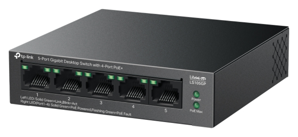 TP-Link LiteWave LS105GP switch No administrado Gigabit Ethernet (10/100/1000) Energía sobre Ethernet (PoE) Negro