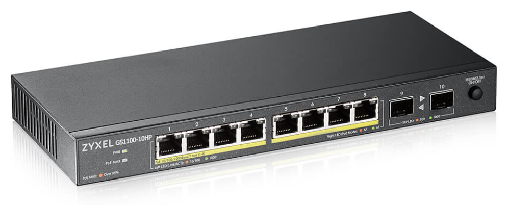 Zyxel GS1100-10HP v2 No administrado Gigabit Ethernet (10/100/1000) Energía sobre Ethernet (PoE) Negro