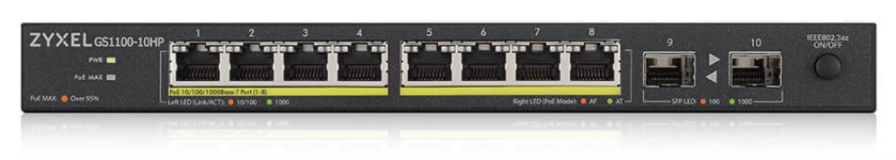 Zyxel GS1100-10HP v2 No administrado Gigabit Ethernet (10/100/1000) Energía sobre Ethernet (PoE) Negro