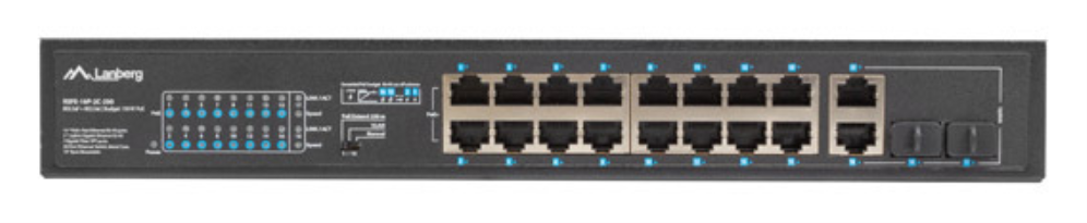 Lanberg RSFE-16P-2C-250 switch No administrado Gigabit Ethernet (10/100/1000) Energía sobre Ethernet (PoE) 1U Negro