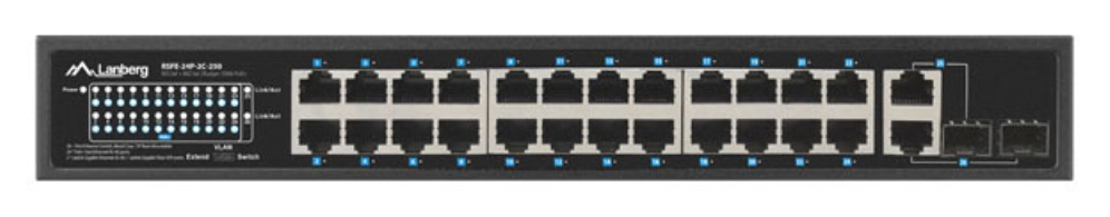 Lanberg RSFE-24P-2C-250 switch No administrado Gigabit Ethernet (10/100/1000) Energía sobre Ethernet (PoE) 1U Negro