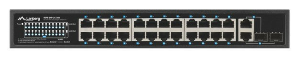 Lanberg RSFE-24P-2C-360 switch No administrado Gigabit Ethernet (10/100/1000) Energía sobre Ethernet (PoE) 1U Negro