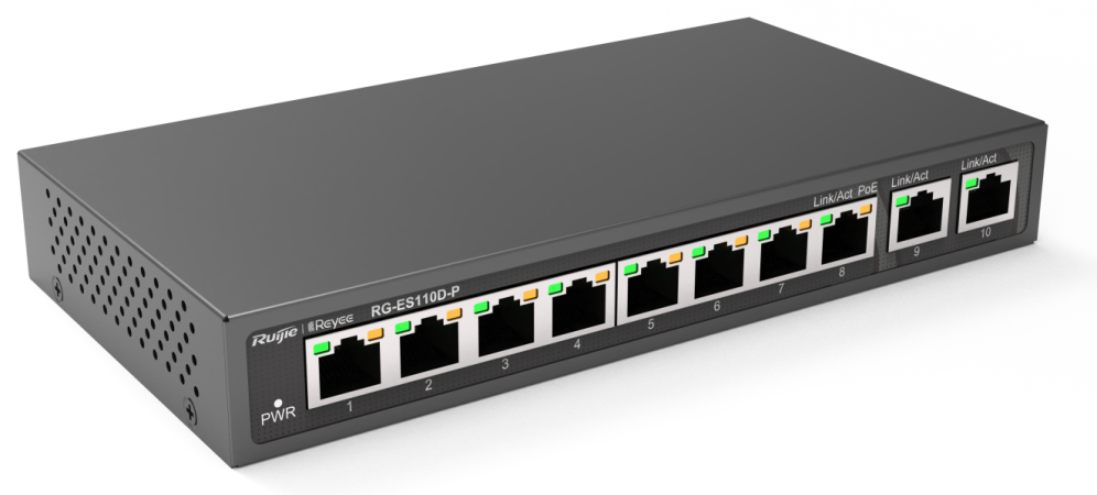 Ruijie Networks RG-ES110D-P switch No administrado Fast Ethernet (10/100) Energía sobre Ethernet (PoE) Negro