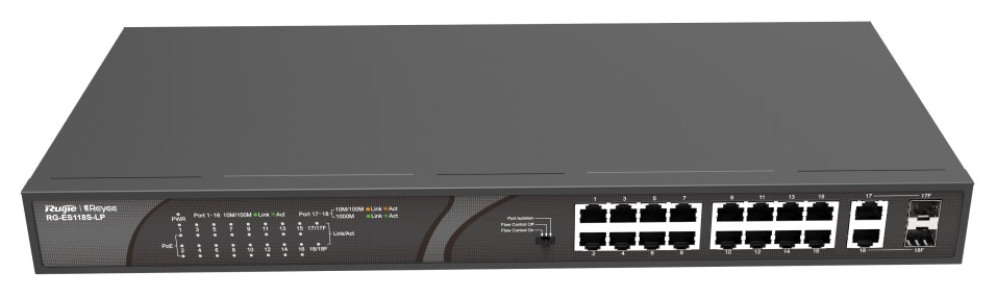 Ruijie Networks RG-ES118S-LP switch No administrado Fast Ethernet (10/100) Energía sobre Ethernet (PoE) Negro