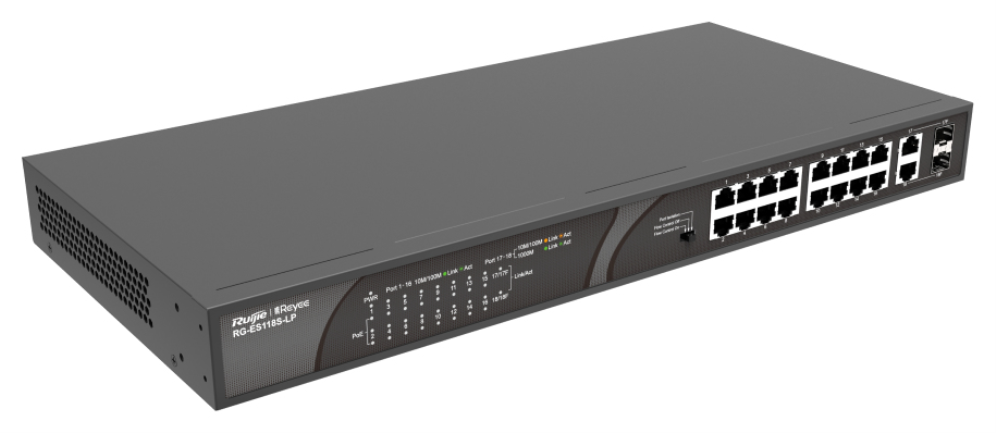 Ruijie Networks RG-ES118S-LP switch No administrado Fast Ethernet (10/100) Energía sobre Ethernet (PoE) Negro