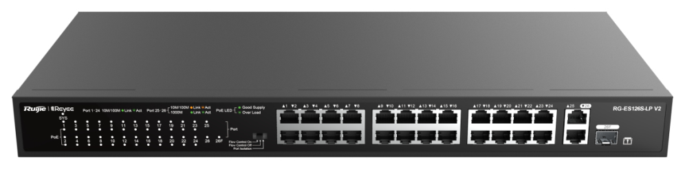 Ruijie Networks RG-ES126S-LP V2 switch No administrado Fast Ethernet (10/100) Energía sobre Ethernet (PoE) Negro
