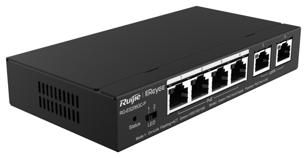Ruijie Networks RG-ES206GC-P switch Gigabit Ethernet (10/100/1000) Energía sobre Ethernet (PoE) Negro