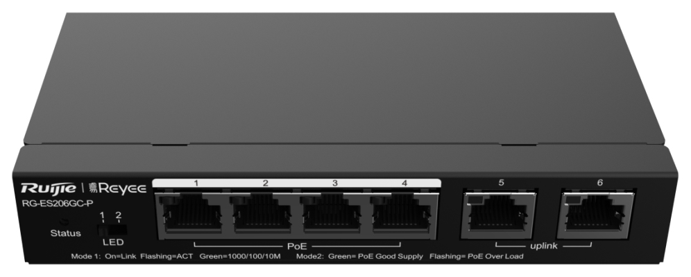 Ruijie Networks RG-ES206GC-P switch Gigabit Ethernet (10/100/1000) Energía sobre Ethernet (PoE) Negro