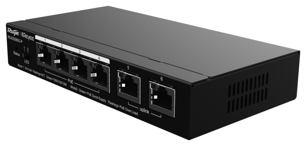 Ruijie Networks RG-ES206GC-P switch Gigabit Ethernet (10/100/1000) Energía sobre Ethernet (PoE) Negro