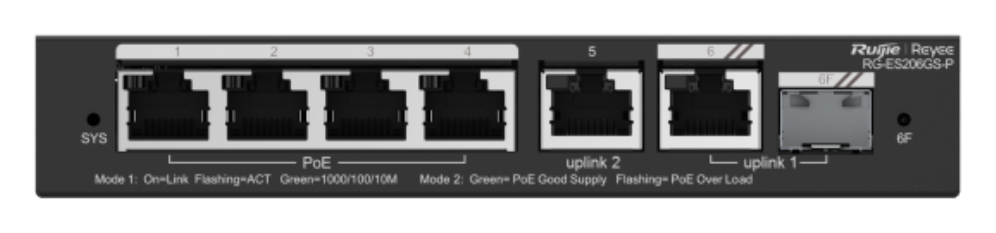 Ruijie Networks RG-ES206GS-P switch Gestionado L2 Gigabit Ethernet (10/100/1000) Energía sobre Ethernet (PoE) Negro