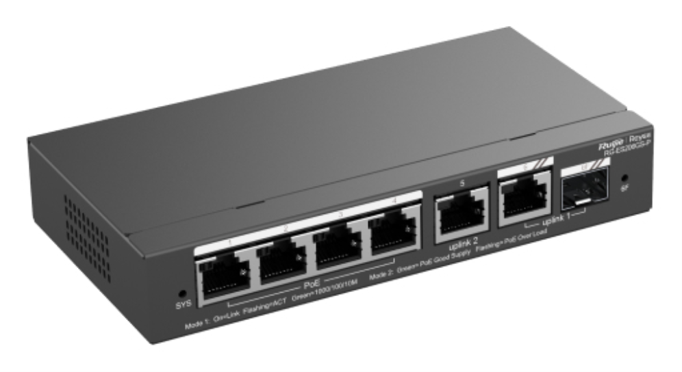 Ruijie Networks RG-ES206GS-P switch Gestionado L2 Gigabit Ethernet (10/100/1000) Energía sobre Ethernet (PoE) Negro