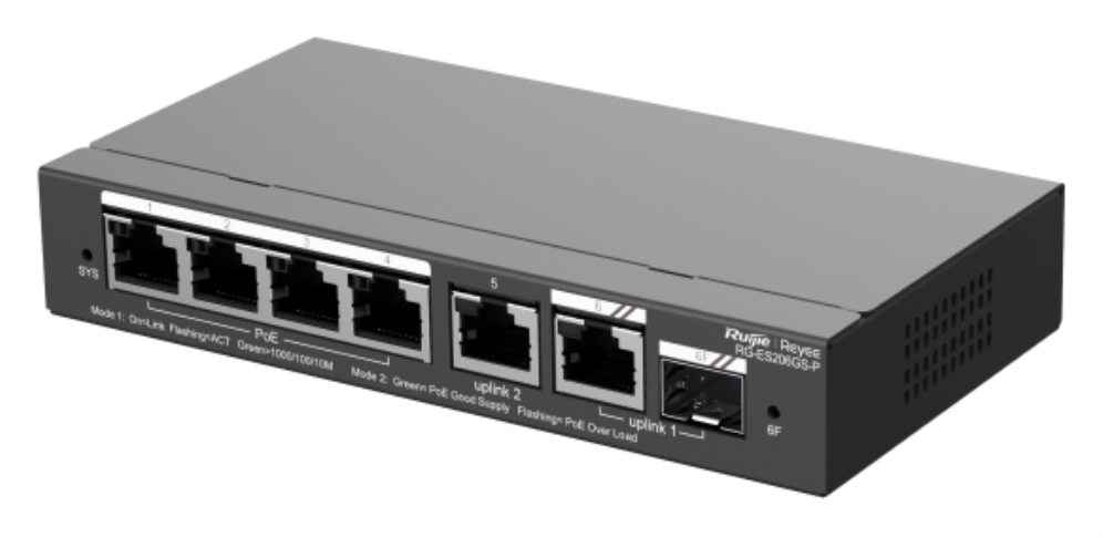 Ruijie Networks RG-ES206GS-P switch Gestionado L2 Gigabit Ethernet (10/100/1000) Energía sobre Ethernet (PoE) Negro